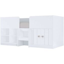 Unique Cama de media altura madera blanco