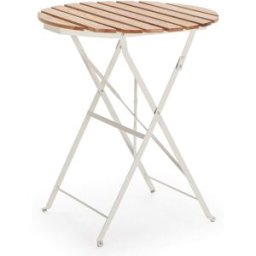 HOMN Mesa de jardín plegable de madera y metal blanco