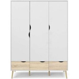 Calicosy Armario de 3 puertas, 3 cajones blanco y decoración de roble l147,2 cm