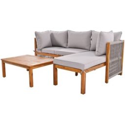 REDOM Conjunto de sofá y mesa de acacia con cuerda, gris sofá 117x58x80cm