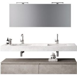 AQA DESIGN Mueble de baño 7 piezas en melamina mármol de carrara/piedra beige