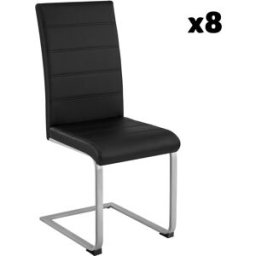 Tectake 8 sillas de comedor ergonómicas y altas, forma de c, símil cuero negro