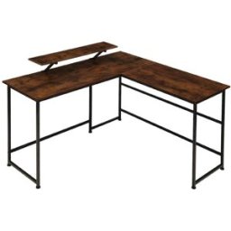 Tectake Escritorio industrial soporte móvil 140x130x76,5 cm madera oscura