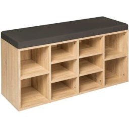 Tectake Zapatero con banco, 10 pares, 103,5 x 48 x 30 cm, gris/roble claro