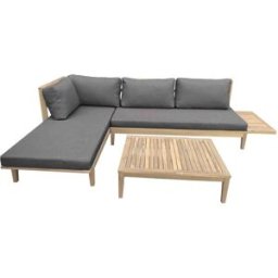 Happy Garden Conjunto de muebles de jardín de acacia de 4 plazas con cojines grises