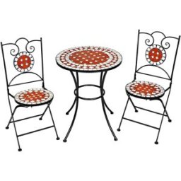 Tectake Conjunto de mesa ø 60 cm y 2 sillas mosaico de jardín marrón