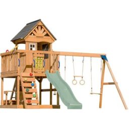 Axi Parque infantil con columpio doble, tobogán verde y trapecio