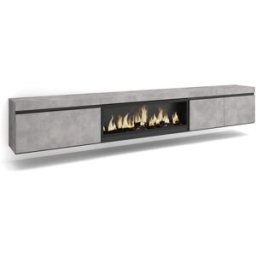 Skraut home Mueble tv efecto madera cemento 288x35x45cm chimenea efecto fuego