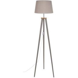 Tosel Lámpara de pie trepied trípode madera natural metal pantalla blanco
