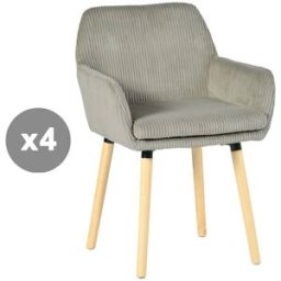 Meubles Cosy Conjunto de 4 sillas tela a rallos estilo escandinavo gris claro