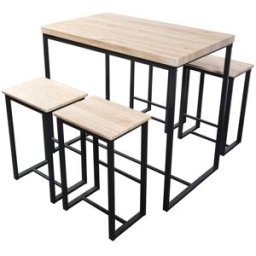 Home Heavenly Pack de mesa alta y cuatro taburetes en metal negro y mdf beige