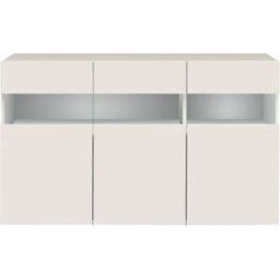 Whous Aparador 3 puertas de 130 cm efecto madera color blanco brillo