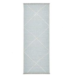 THEKO Alfombra fina tejida a máquina en lana y viscosa azul claro 80x200 cm