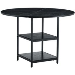 MODFU Mesa de comedor redonda con 2 estantes de metal 107 cm, negra