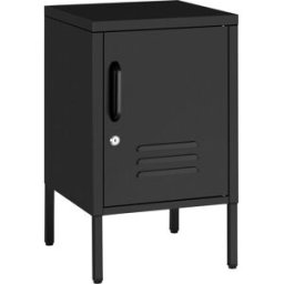 Tectake Mesita de noche acero, 2 compartimentos, 35 x 42,5 x 60,5 cm, negro