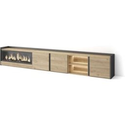 Skraut home Mueble tv efecto madera roble negro 315x35x50cm chimenea efecto fuego