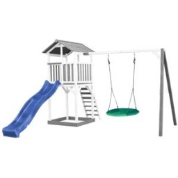 Axi Parque infantil con tobogán azul, columpio nido, madera, blanco/gris
