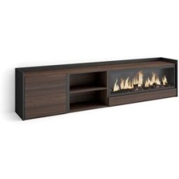 Skraut home Mueble tv efecto madera roble negro 212x35x50cm chimenea efecto fuego