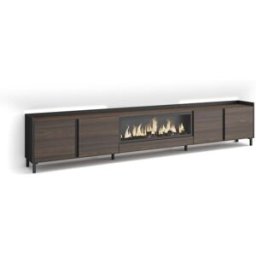 Skraut home Mueble tv efecto madera roble negro 315x35x61cm chimenea efecto fuego