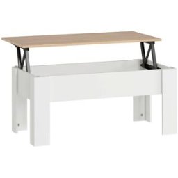 Homcom Mesa centro elevable 100x50x58.5 cm blanco y natural