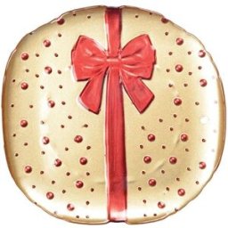 Aulica Plato plano dorado con lazo rojo 21x21x2cm - lote de 6
