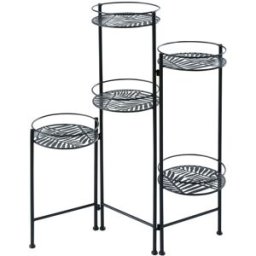 Maisons du Monde Soporte para plantas de acero negro con patrón de follaje calado.
