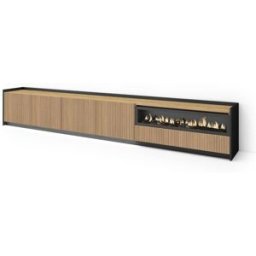 Skraut home Mueble tv efecto madera roble y negro 310x37x50 chimenea efecto fuego