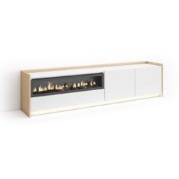 Skraut home Mueble tv efecto madera blanco roble 207x37x50cm chimenea efecto fuego