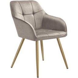 Tectake Silla de comedor, aterciopelada, 58 x 62 x 82 cm, gris topo/oro
