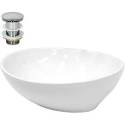 ECD Germany Lavabo de cerámica juego desagüe blanco lavamanos encimera