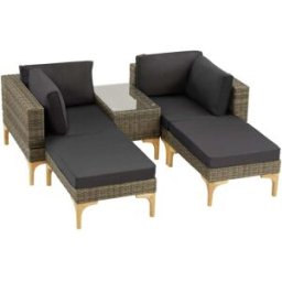Tectake Conjunto de ratán con estructura de aluminio, natural