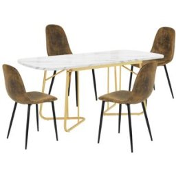 Urban Meuble Juego de mesa de comedor blanca con 4 sillas marrones