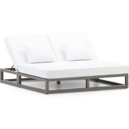 Defora Home Cama balinesa doble color taupe con cojines blancos