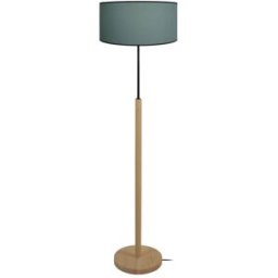 Tosel Lámpara de pie columna madera natural metal pantalla pétrole