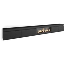 Skraut home Mueble tv efecto madera negro 368x35x45cm chimenea efecto fuego