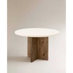 Decowood Mesa de comedor redonda microcemento blanco y envejecido ø110x75cm