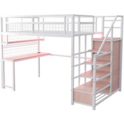 ComfortXL Cama alta escritorio armario red LED enchufe blanca 140x200 cm