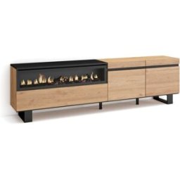 Skraut home Mueble tv efecto madera roble y negro 200x35x57 chimenea efecto fuego