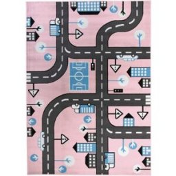 Tapiso Alfombra para niño rosa azul gris carretera 180x250cm