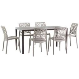 Fuori Conjunto mesa rectangular moka y 6 sillas de resina tórtola