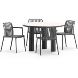 Defora Home Set de comedor jardin redondo 4 plazas antracita