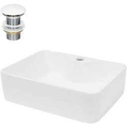 ECD Germany Lavabo de cerámica con juego desagüe blanco