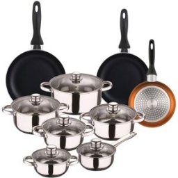 WellHome Batería de cocina de acero inox y sartenes negro ø16,20,24 cm