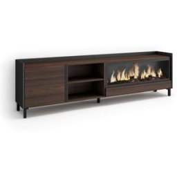 Skraut home Mueble tv efecto madera roble negro 212x35x61cm chimenea efecto fuego