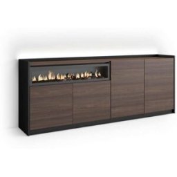 Skraut home Aparador efecto madera roble y negro 207x37x80cm chimenea efecto fuego