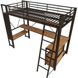 ComfortXL Cama alta infantil 90x200 cm con escritorio LED y USB negra