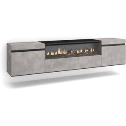Skraut home Mueble tv efecto madera cemento 200x35x45cm chimenea efecto fuego