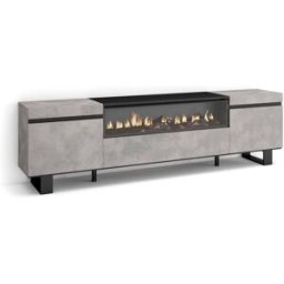 Skraut home Mueble tv efecto madera cemento 200x35x57cm chimenea efecto fuego