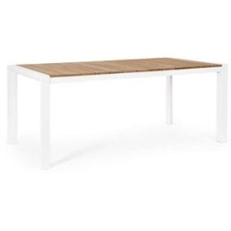 Konte.Design Mesa de jardín con tablero de teca y aluminio blanco