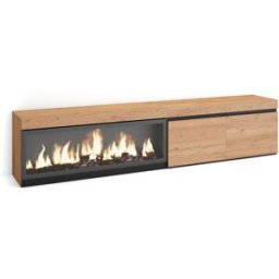 Skraut home Mueble tv efecto madera roble 208x35x45cm chimenea efecto fuego